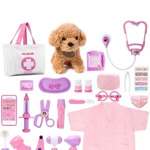 Meland Pretend Play Toy Doctor Set with Dog, Carrying Bag,Toddlers Ages 3-6